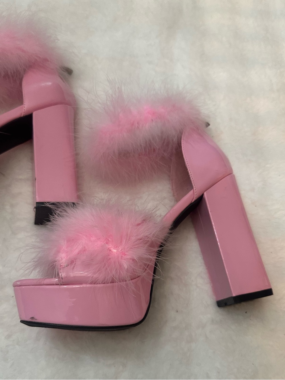 Sugar Thrillz Women's Pink Marabou Fluff High Heel Platforms Size 9 M - Picture 7 of 11